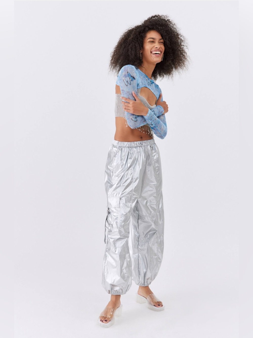 NWT UO Jana Metallic Balloon Cargo Pant - Picture 6 of 6